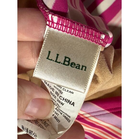LL Bean Swim Tankini Top Women's Plus Size 26W Pink Striped Wireless UPF 50+ - Picture 2 of 8